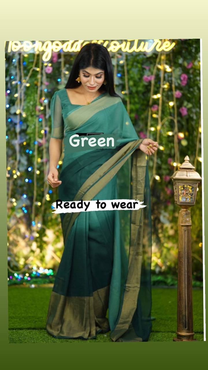 1 Min Ready To Wear A  Chiffon Silk Saree With Blouse Piece