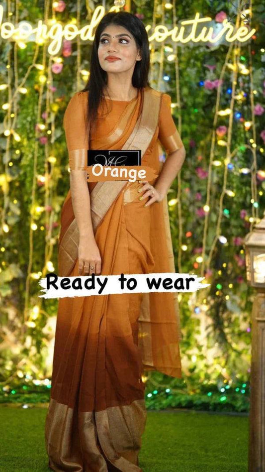 1 Min Ready To Wear A  Chiffon Silk Saree With Blouse Piece