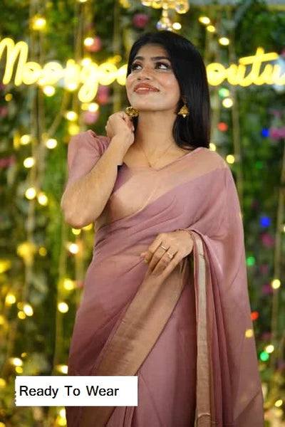 1 Min Ready To Wear A  Chiffon Silk Saree With Blouse Piece