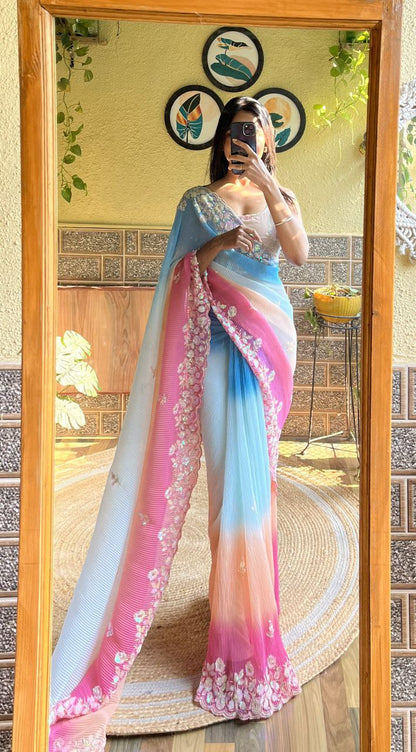 Aliya Celebrity Georgette With Seqwance Work Saree With Blouse Piece