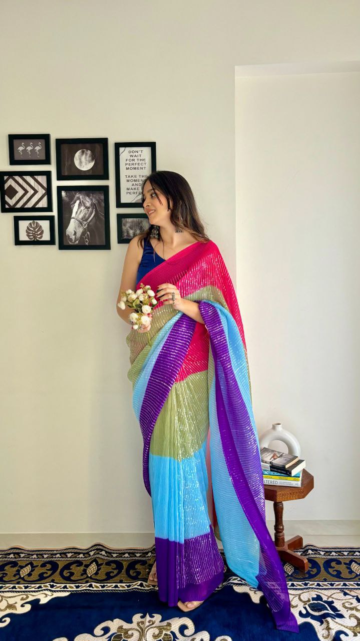 Aliya Celebrity Georgette With Seqwance Work Saree With Blouse Piece