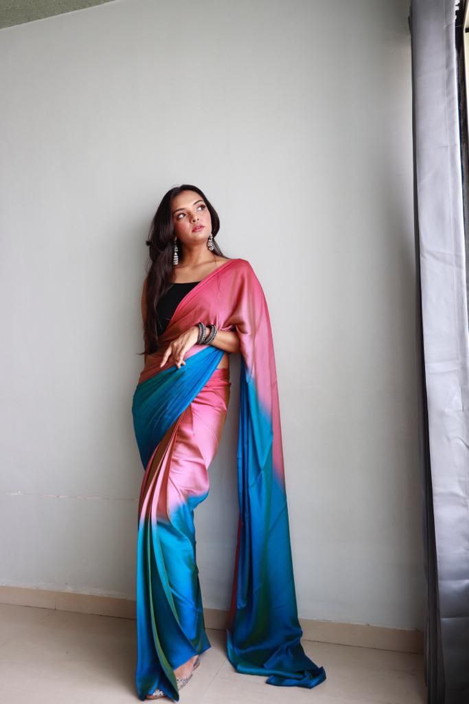 1  Min Ready To Wear A Soft Nylon 3d Padding Saree With Blouse Piece