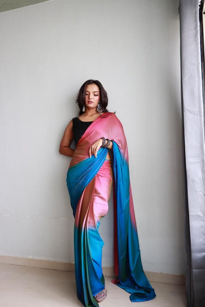 1  Min Ready To Wear A Soft Nylon 3d Padding Saree With Blouse Piece