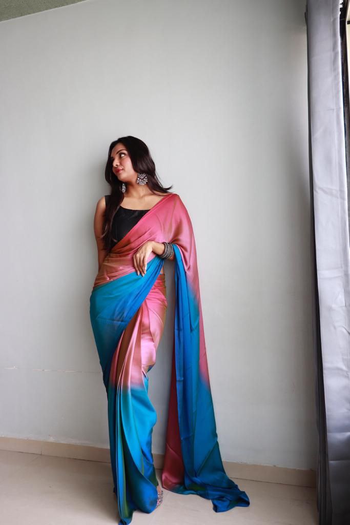 1  Min Ready To Wear A Soft Nylon 3d Padding Saree With Blouse Piece