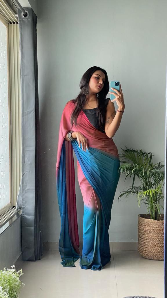 1  Min Ready To Wear A Soft Nylon 3d Padding Saree With Blouse Piece