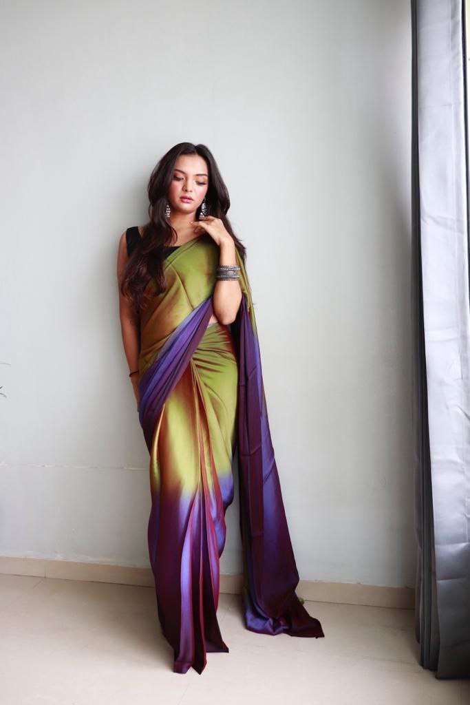 1  Min Ready To Wear A Soft Nylon 3d Padding Saree With Blouse Piece