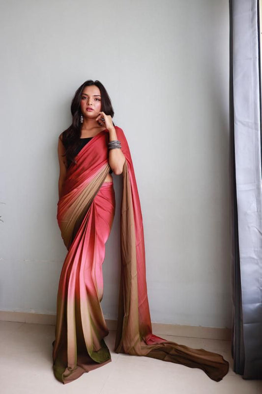 1  Min Ready To Wear A Soft Nylon 3d Padding Saree With Blouse Piece