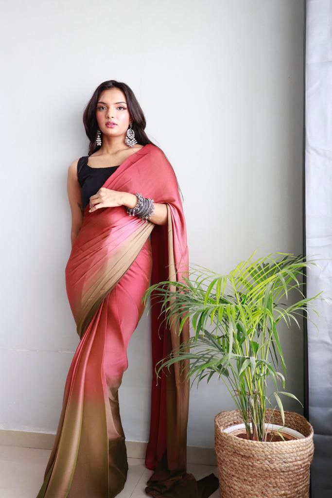 1  Min Ready To Wear A Soft Nylon 3d Padding Saree With Blouse Piece