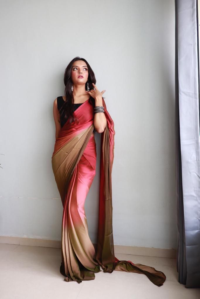 1  Min Ready To Wear A Soft Nylon 3d Padding Saree With Blouse Piece