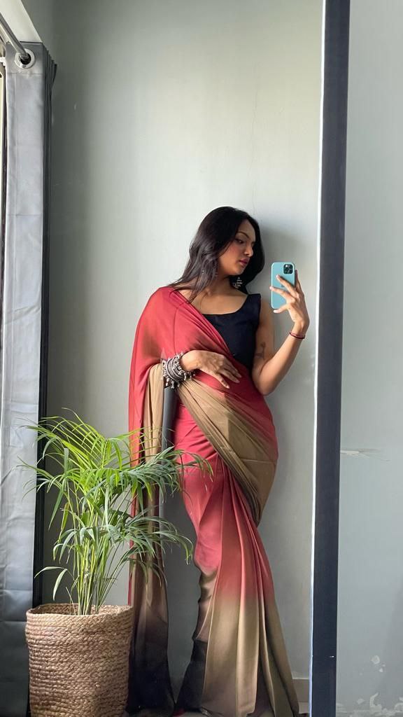 1  Min Ready To Wear A Soft Nylon 3d Padding Saree With Blouse Piece