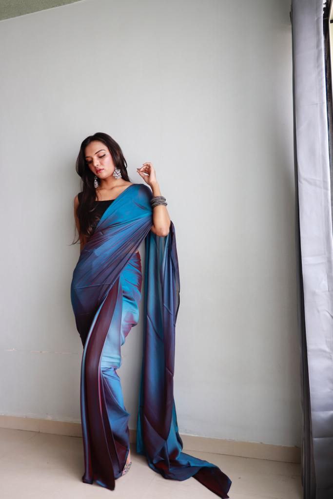 1  Min Ready To Wear A Soft Nylon 3d Padding Saree With Blouse Piece