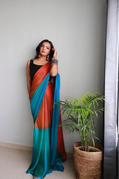 1  Min Ready To Wear A Soft Nylon 3d Padding Saree With Blouse Piece