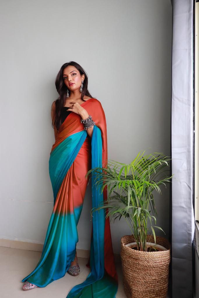 1  Min Ready To Wear A Soft Nylon 3d Padding Saree With Blouse Piece