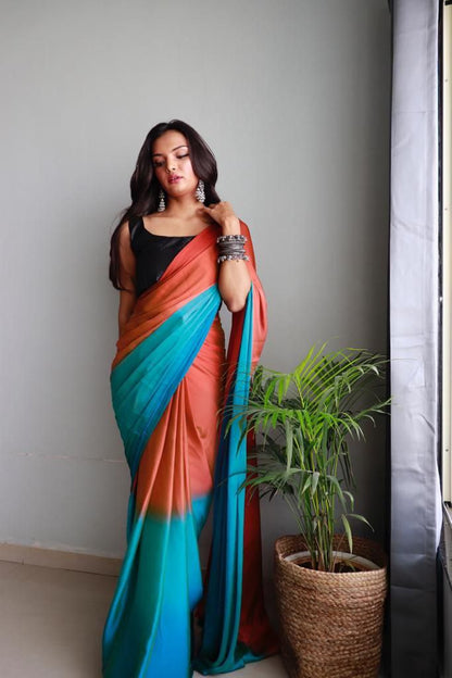 1  Min Ready To Wear A Soft Nylon 3d Padding Saree With Blouse Piece