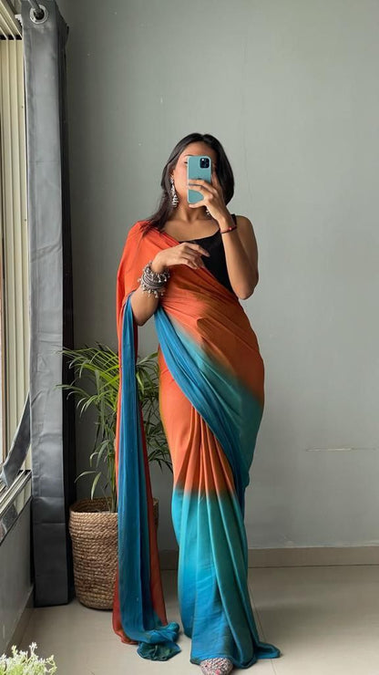 1  Min Ready To Wear A Soft Nylon 3d Padding Saree With Blouse Piece