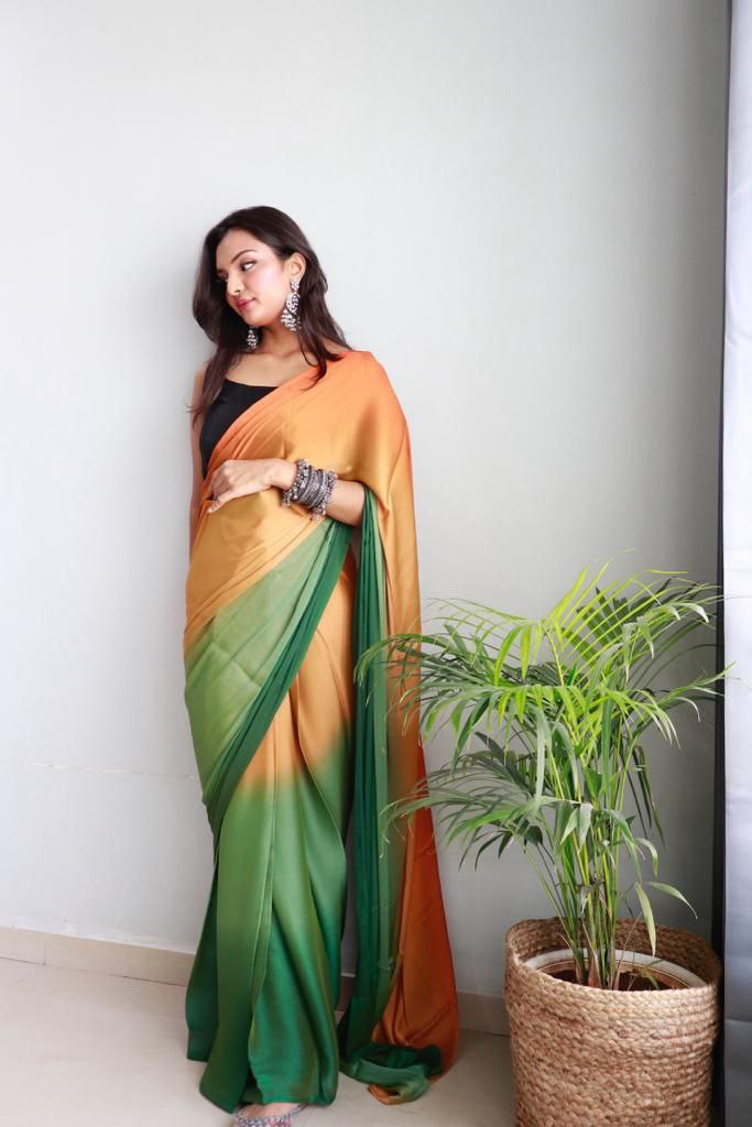 1  Min Ready To Wear A Soft Nylon 3d Padding Saree With Blouse Piece