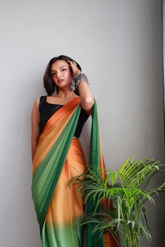 1  Min Ready To Wear A Soft Nylon 3d Padding Saree With Blouse Piece