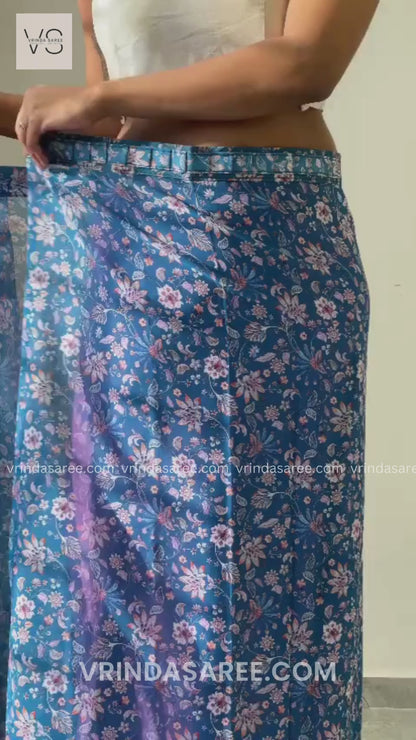 1   Min  Ready To Wear A Blue Floral Design Saree With Blouse Piece