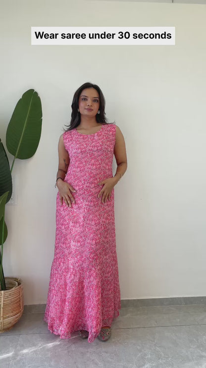 1   Min  Pre Draped Saree Gown Crush With Baby Pink Colour