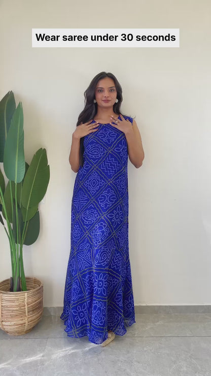 1   Min  Pre Draped Saree Gown Crush With Blue Colour