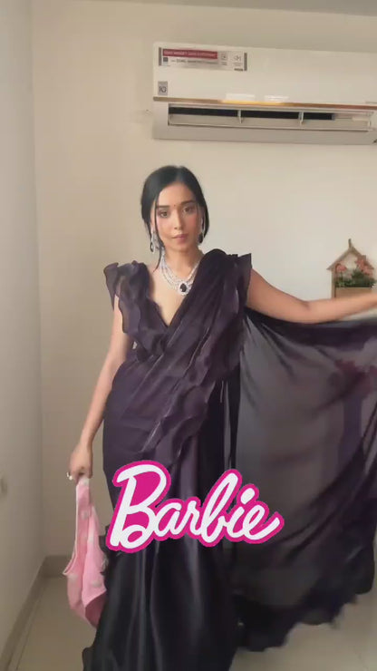 1 Min Ready To Wear Beautiful Baby Pink Saree With Blouse Piece