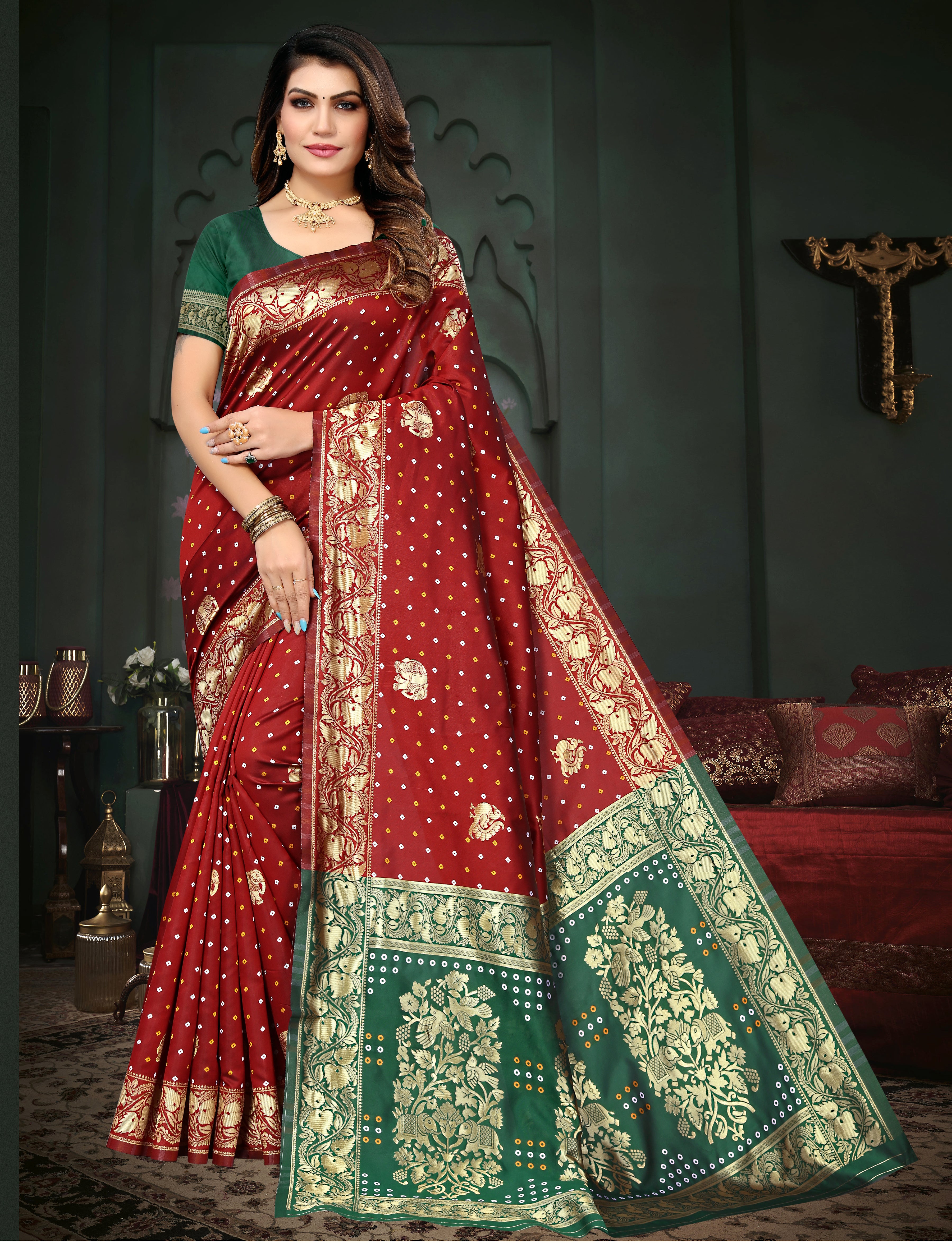 Pure Silk Handmade Red And Gold Bandhani Weave Saree in Goalpara at best  price by Very Much Indian - Justdial