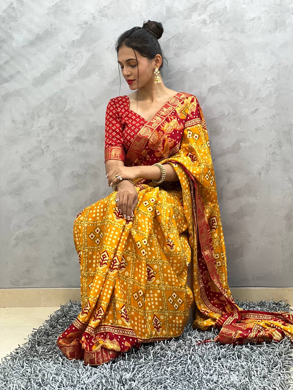 Yellow Bridal Embroidered Saree In Art Silk