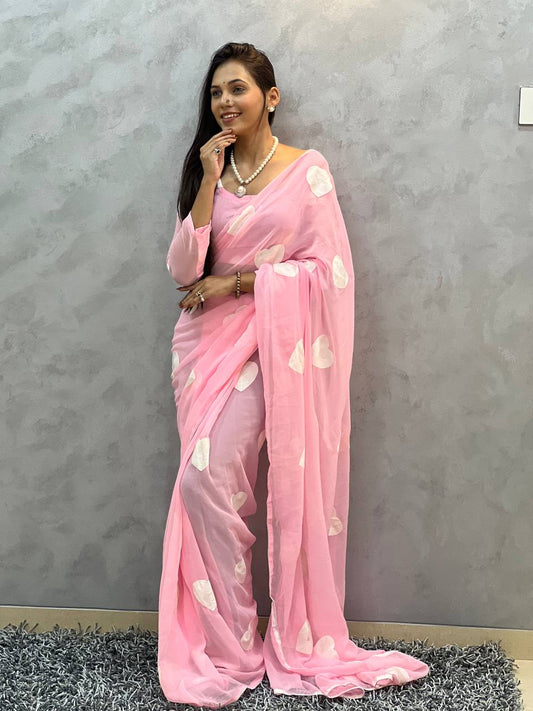 1 Min Ready To Wear Imported Georget Saree With Blouse Piece